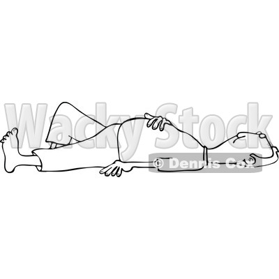 Clipart of a Black and White Man Laying on His Back with His Hand over His Belly - Royalty Free Vector Illustration © djart #1271617