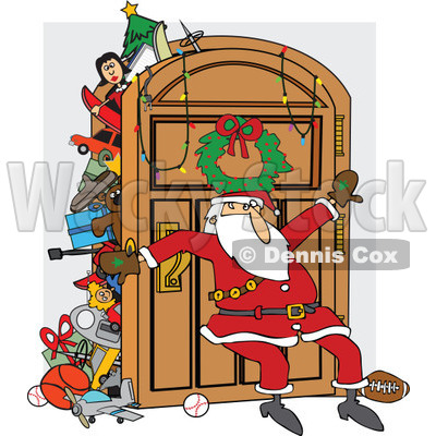 Clipart of a Santa Claus Leaning Against an Overflowing Closet Door - Royalty Free Vector Illustration © djart #1271645