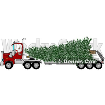 Clipart of Santa Driving a Big Rig Truck with a Huge Christmas Tree - Royalty Free Vector Illustration © djart #1273854