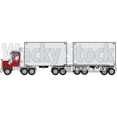 Clipart of a Christmas Santa Truck Driver in His Pajamas, Pulling a Double Trailer - Royalty Free Vector Illustration © djart #1274404
