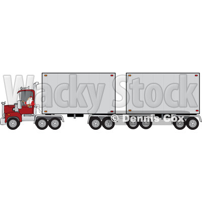 Clipart of a Christmas Santa Truck Driver Pulling a Double Trailer - Royalty Free Vector Illustration © djart #1274405