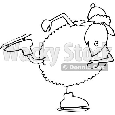 Clipart of a Black and White Winter Sheep Ice Skating - Royalty Free Vector Illustration © djart #1278100