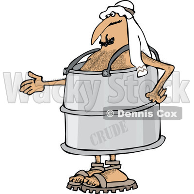 Clipart of an Arab Man in a Crude Oil Barrel Suit, Holding out His Hand - Royalty Free Vector Illustration © djart #1281353