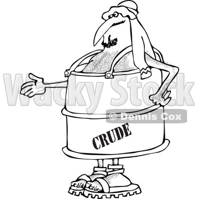 Clipart of a Black and White Arab Man in a Crude Oil Barrel Suit, Holding out His Hand - Royalty Free Vector Illustration © djart #1281354