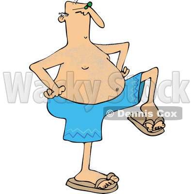 Clipart of a Senior Caucasian Man Dancing in Swim Trunks - Royalty Free Vector Illustration © djart #1283176