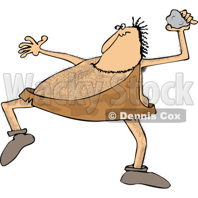 Clipart Cartoon of a Hairy Caveman Throwing a Rock - Royalty Free Vector Illustration © djart #1285610