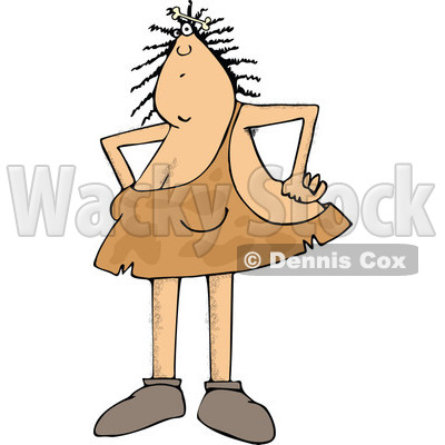 Clipart of a Hairy Cavewoman Standing with Hands on Her Hips and a Bone in Her Hair - Royalty Free Vector Illustration © djart #1285790