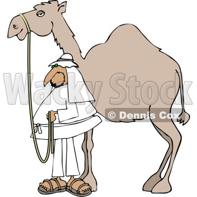 Clipart of an Arab Man Standing by His Pet Camel - Royalty Free Vector Illustration © djart #1286938
