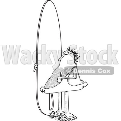 Clipart of a Black and White Hairy Caveman Surfer Holding a Thumb up and Standing with a Board - Royalty Free Vector Illustration © djart #1287478