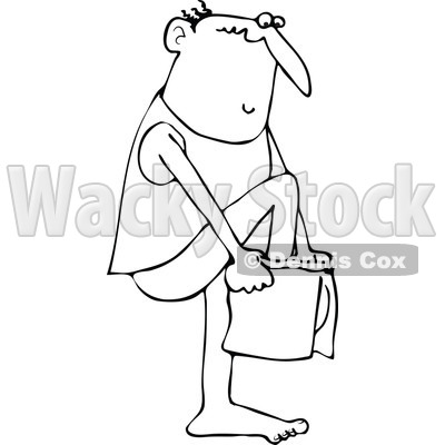 Clipart of a Black and White Bald Man Putting on His Boxers - Royalty Free Vector Illustration © djart #1290767