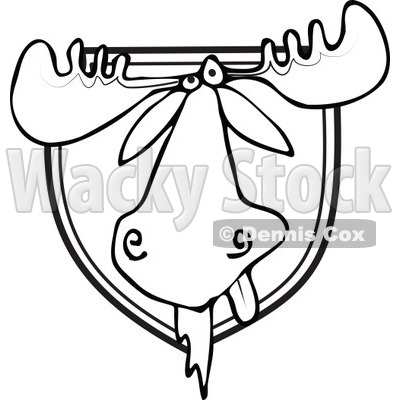 Clipart of a Black and White Trophy Hunting Mounted Moose Head - Royalty Free Vector Illustration © djart #1292389