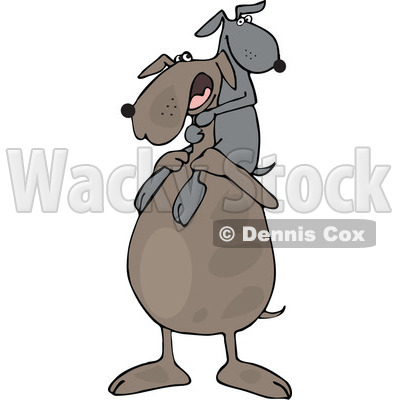 Clipart of a Happy Brown Father Dog Carrying His Pup on His Shoulders - Royalty Free Vector Illustration © djart #1292856