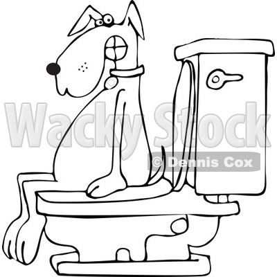 Clipart of a Black and White Dog Pooping on a Toilet - Royalty Free Vector Illustration © djart #1292859