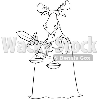 Clipart of a Blindfolded Black and White Lady Justice Moose Holding a Sword and Scales - Royalty Free Vector Illustration © djart #1292863