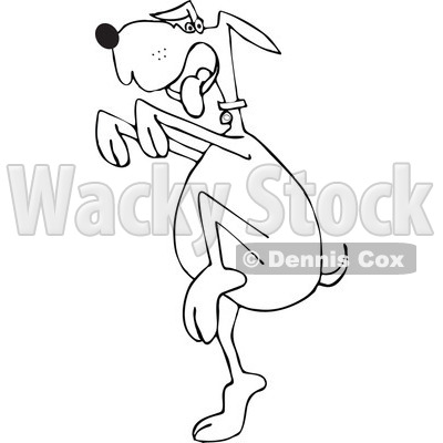 Lineart Clipart of a Black and White Dog in a Karate Crane Stance - Royalty Free Outline Vector Illustration © djart #1293825