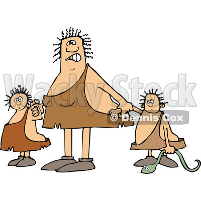 Clipart of a Mad Chubby Cavewoman Mom with Two Trouble Maker Children - Royalty Free Vector Illustration © djart #1293831
