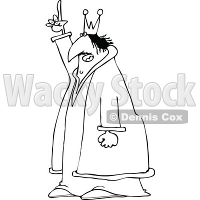 Clipart of a Chubby Black and White Scraggly King Holding up a Finger and Talking - Royalty Free Vector Illustration © djart #1297795