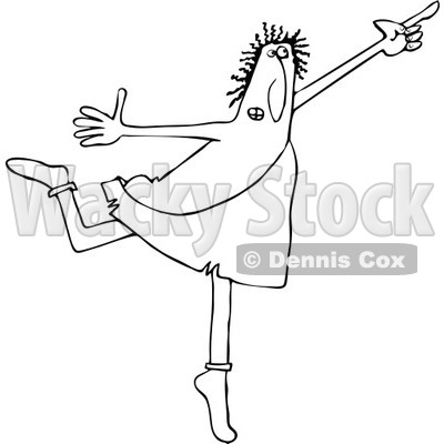 Lineart Clipart of a Black and White Chubby Caveman Ballerino Dancing - Royalty Free Outline Vector Illustration © djart #1299478