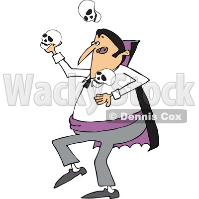 Clipart of a Cartoon Vampire Juggling Skulls - Royalty Free Vector Illustration © djart #1300264