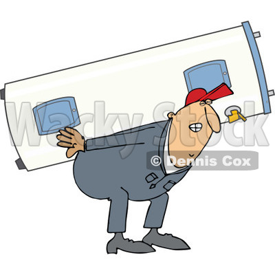 Clipart of a Chubby White Worker Man Carrying an Electric Water Heater - Royalty Free Vector Illustration © djart #1300327