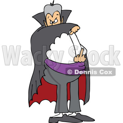Clipart of a Cartoon Chubby Dracula Vampire Flipping the Bird - Royalty Free Vector Illustration © djart #1303076