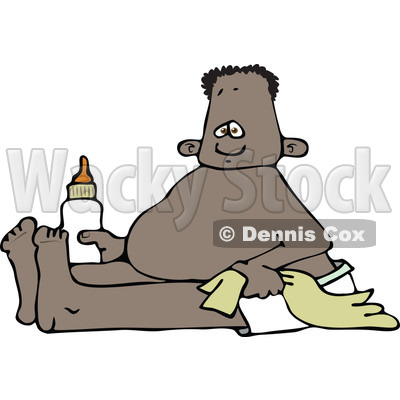 Clipart of a Cartoon Black Baby Boy Sitting with a Blanket and Bottle - Royalty Free Vector Illustration © djart #1313794