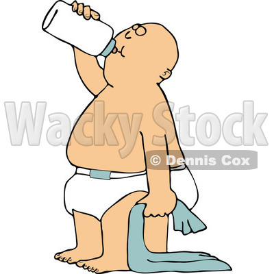 Clipart of a Cartoon White Baby Boy Standing with a Blanket and Drinking from a Bottle - Royalty Free Vector Illustration © djart #1313797