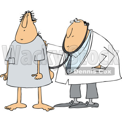 Clipart of a Cartoon White Male Medical Patient in an Open Back Hospital Gown, Getting a Checkup by a Doctor - Royalty Free Vector Illustration © djart #1334257