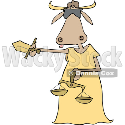 Clipart of a Cartoon Blindfolded Lady Justice Cow Holding a Sword and Scales - Royalty Free Vector Illustration © djart #1340961