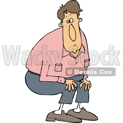 Clipart of a Cartoon White Man in a Pink Shirt, Crouching - Royalty Free Vector Illustration © djart #1340963