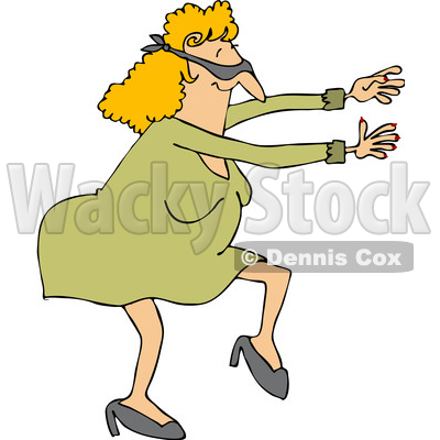 Clipart of a Cartoon Chubby Blindfolded White Woman Walking and Holding Her Arms out - Royalty Free Vector Illustration © djart #1344209