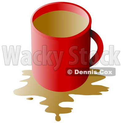 Clipart of a Red Coffee Cup with a Spill over White - Royalty Free Illustration © djart #1345503