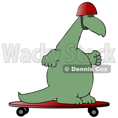Green Dino Skateboarding and Wearing a Helmet Clipart Illustration © djart #13469