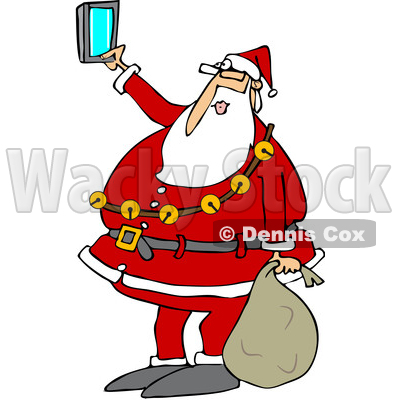 Clipart of a Cartoon Christmas Santa Claus Taking a Selfie with a Cell Phone - Royalty Free Vector Illustration © djart #1347287
