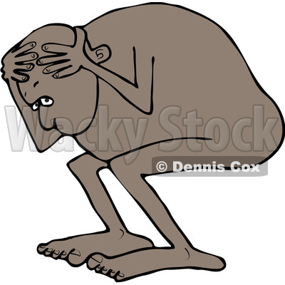 Clipart of a Cartoon Black Man Cowering, Scared and Naked - Royalty Free Vector Illustration © djart #1352139