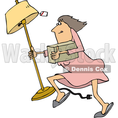Clipart of a Cartoon White Woman Looting and Running with a Stolen Lamp - Royalty Free Vector Illustration © djart #1352142