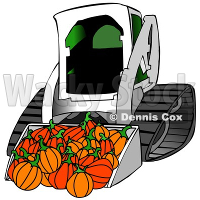Clipart of a Bobcat Skid Steer Loader with Halloween Pumpkins in the Bucket - Royalty Free Illustration © djart #1353048