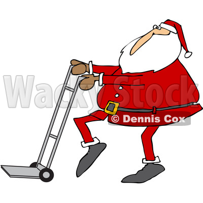 Clipart of a Cartoon Christmas Santa Claus Pushing a Hand Truck Dolly - Royalty Free Vector Illustration © djart #1355263