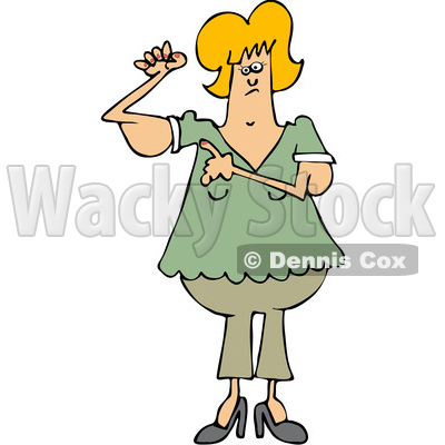Clipart of a Cartoon Chubby Blond White Woman with Flabby Arms, Pointing to the Problem - Royalty Free Vector Illustration © djart #1361173