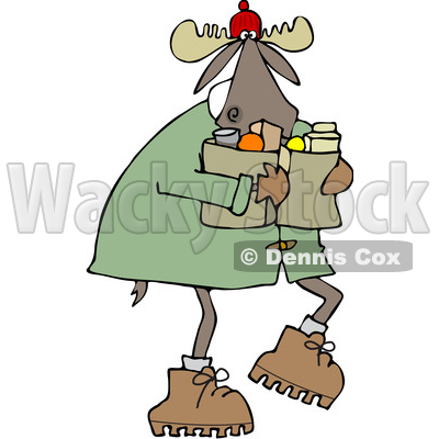 Clipart of a Cartoon Winter Moose Carrying Groceries - Royalty Free Vector Illustration © djart #1361439