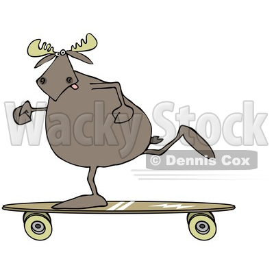 Clipart of a Cartoon Moose Skateboarding - Royalty Free Illustration © djart #1361443