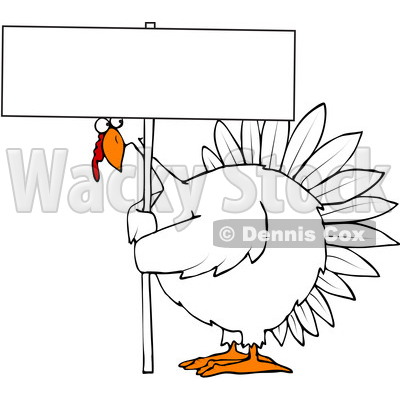 Clipart of a Cartoon Chubby White Thanksgiving Turkey Bird Holding a Blank Sign - Royalty Free Vector Illustration © djart #1361478