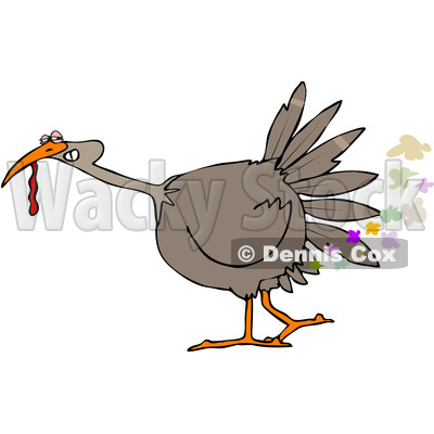 Clipart of a Cartoon Brown Thanksgiving Turkey Bird Farting - Royalty Free Vector Illustration © djart #1361516