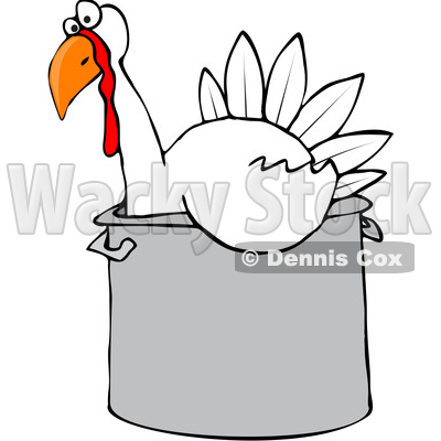 Clipart of a Cartoon White Thanksgiving Turkey Bird Sitting in a Pot - Royalty Free Vector Illustration © djart #1362428