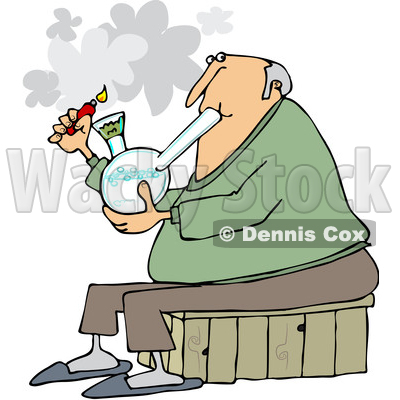 Clipart of a Cartoon Chubby White Senior Man Lighting a Bong to Smoke Weed - Royalty Free Vector Illustration © djart #1363046