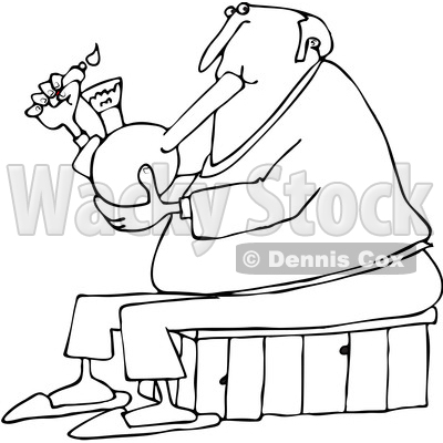 Clipart of a Cartoon Black and White Chubby Senior Man Lighting a Bong to Smoke Weed - Royalty Free Vector Illustration © djart #1363051
