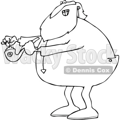 Clipart of a Cartoon Black and White Christmas Santa Claus in Pajamas, Lighting up a Pot Pipe - Royalty Free Vector Illustration © djart #1363745