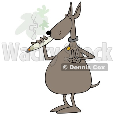 Clipart of a Cartoon High Dog Gesturing Peace and Smoking a Joint - Royalty Free Illustration © djart #1365767