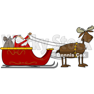 Clipart of a Moose Pulling Santa in His Christmas Sleigh - Royalty Free Vector Illustration © djart #1371571