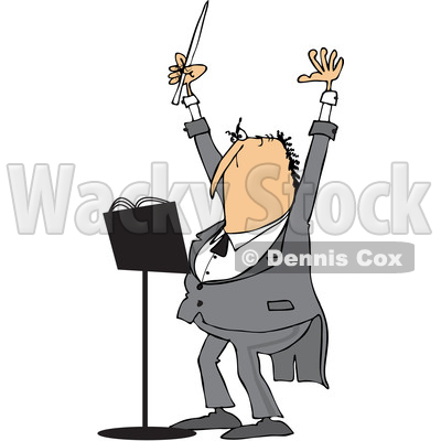 Clipart of a Cartoon Chubby White Male Music Conductor Holding up an Arm and Wand - Royalty Free Vector Illustration © djart #1371795